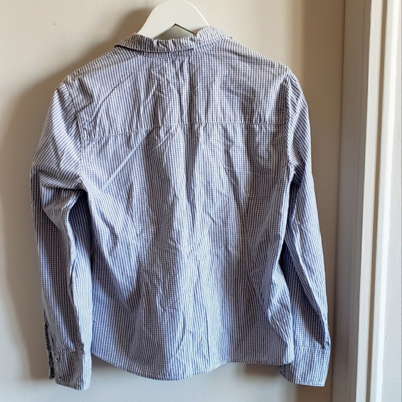 Razzle Dazzle Blue White Pinstripe Floral Button Down Button Cuffs Woman Large - Picture 2 of 8